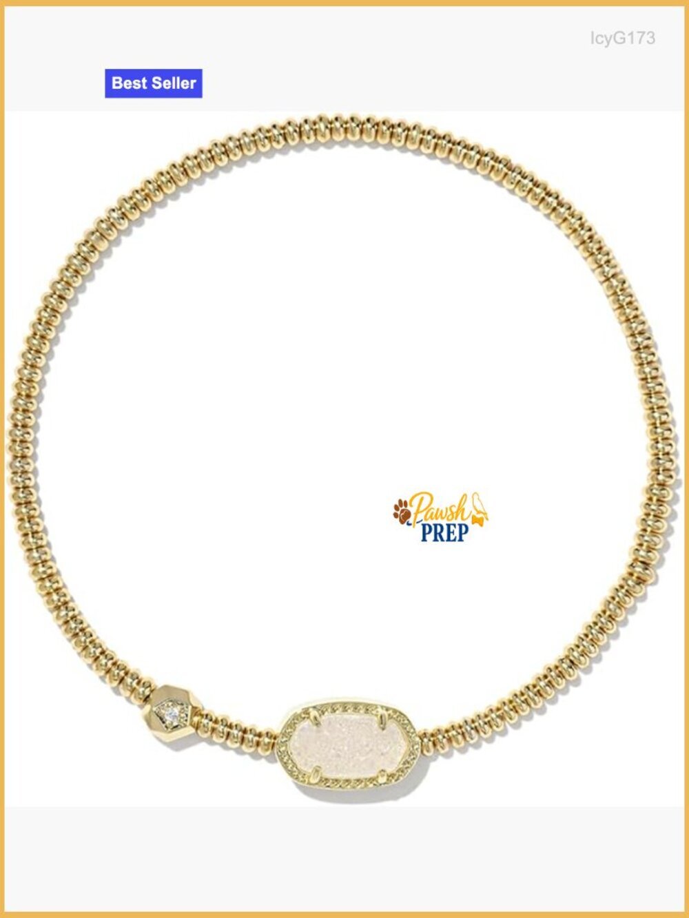 Gold Stretch Bracelet with Quartz Stone, One Size Fits All Wrists